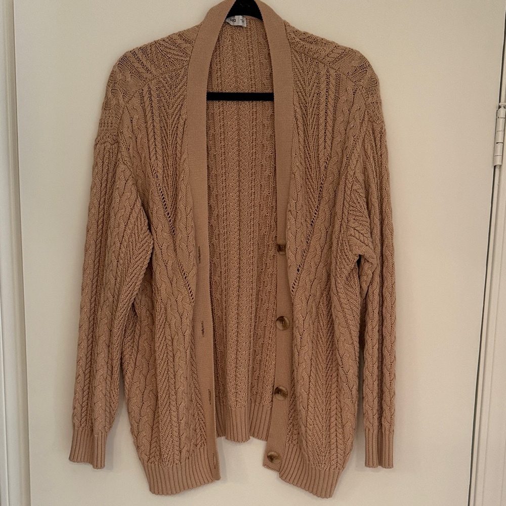 Mango Tan Cable Knit Cardigan